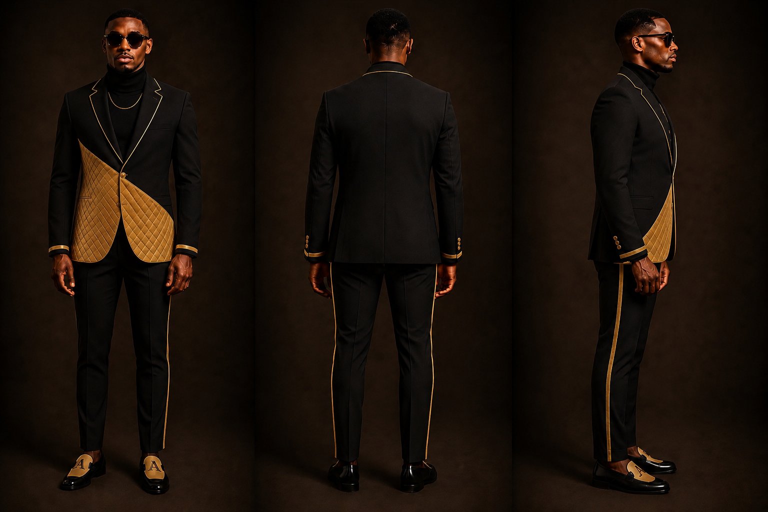 House of ATURAÈ — tailored menswear with gold-detailed lapel